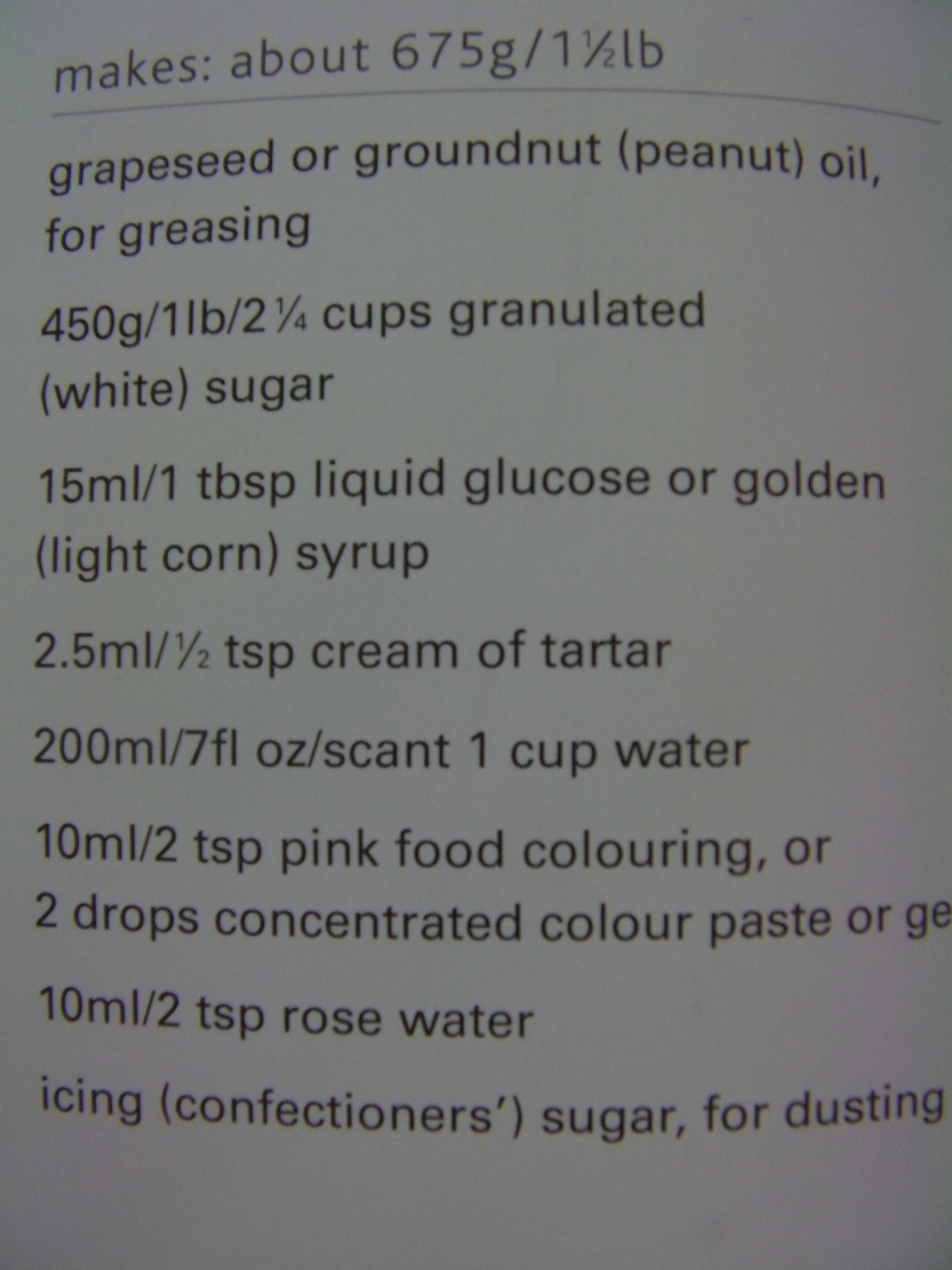 Recipe for rose-water taffy.