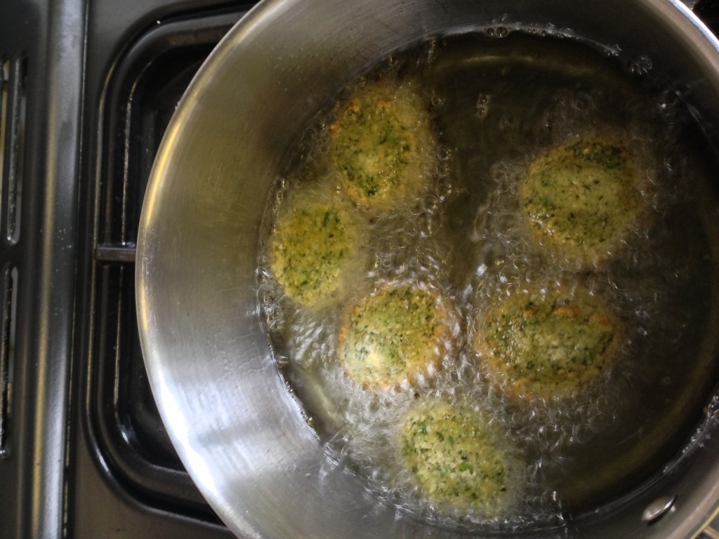 Frying falafel