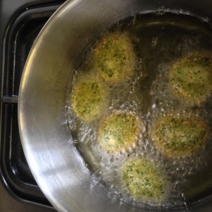 Frying falafel